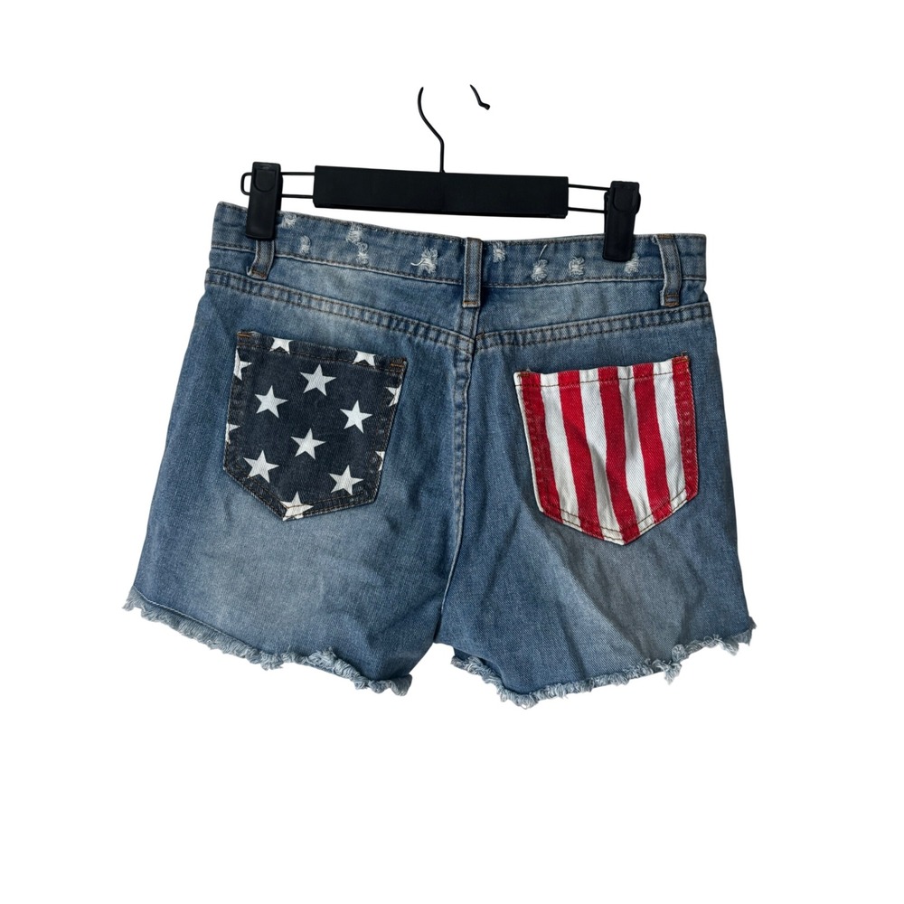 S Jeans Distressed Americana Flag Pocket Denim Shorts Light Wash Small